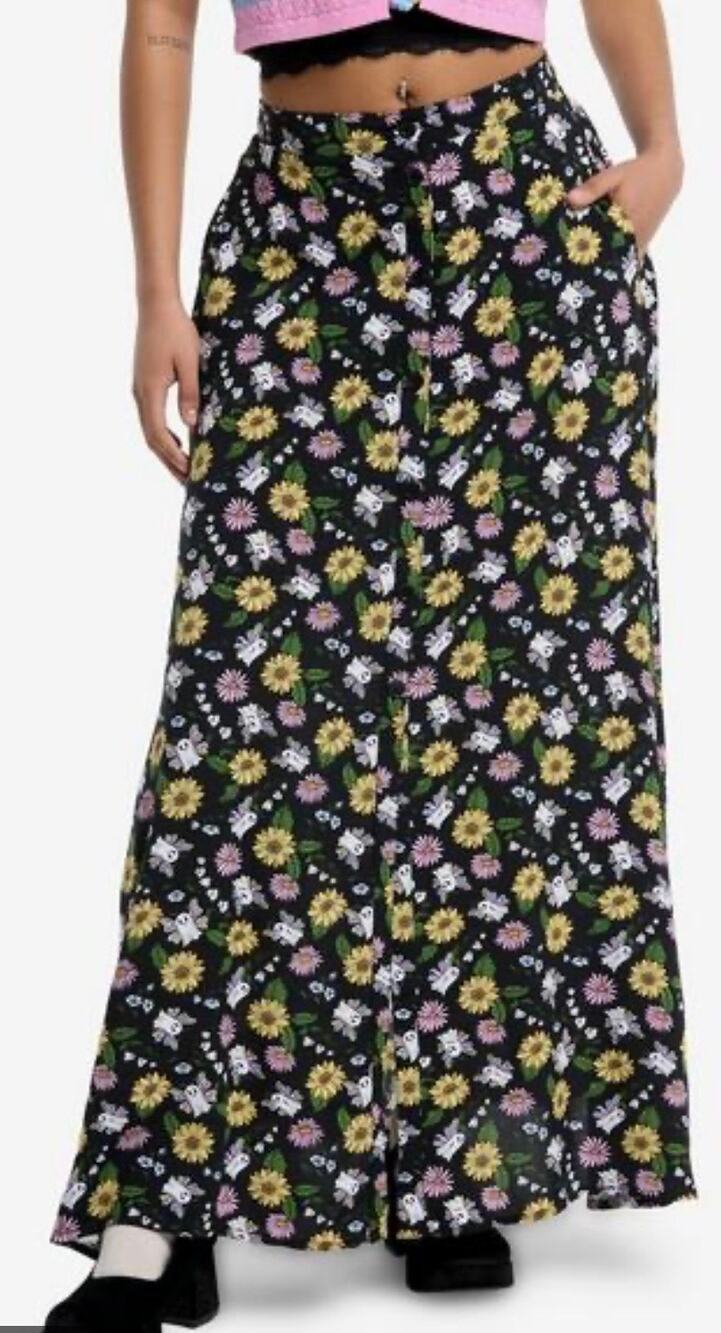 Thorn & Fable Ghost Butterflies Floral Maxi Skirt S Black Goth Hot Topic